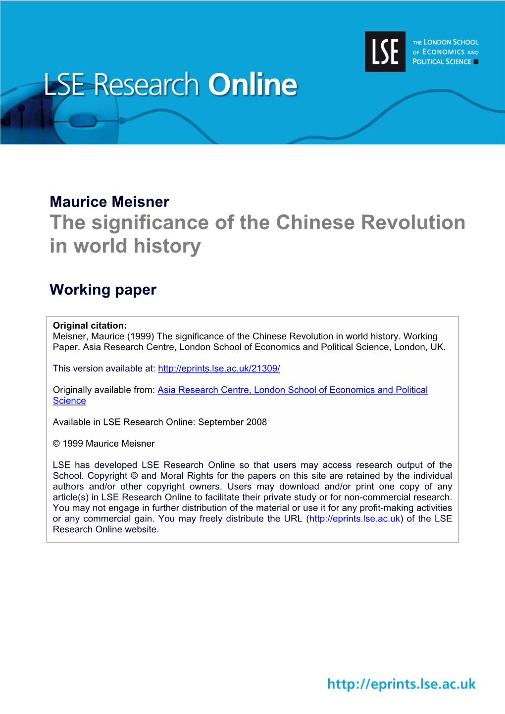 The Significance of the Chinese Revolution in World History