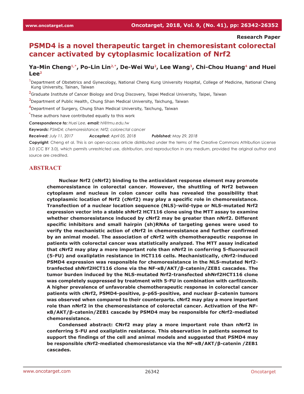 PSMD4 Is a Novel Therapeutic Target in Chemoresistant Colorectal Cancer Activated by Cytoplasmic Localization of Nrf2