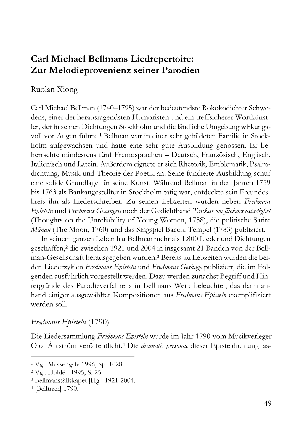 Carl Michael Bellmans Liedrepertoire: Zur Melodieprovenienz Seiner Parodien