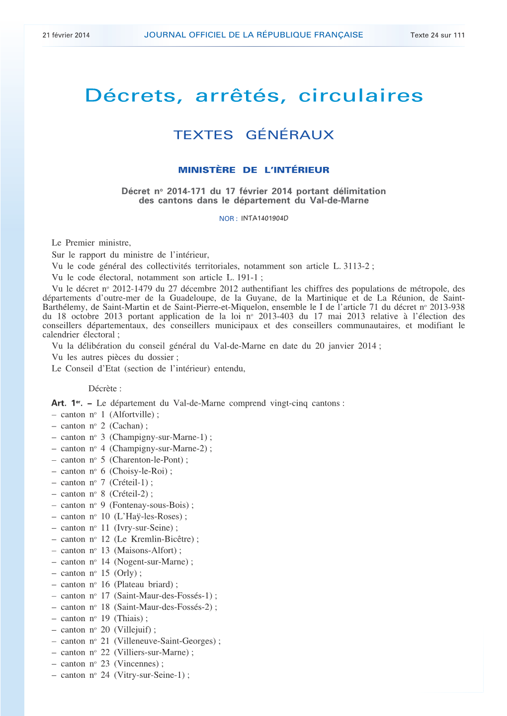 JOURNAL OFFICIEL DE LA RÉPUBLIQUE FRANÇAISE Texte 24 Sur 111
