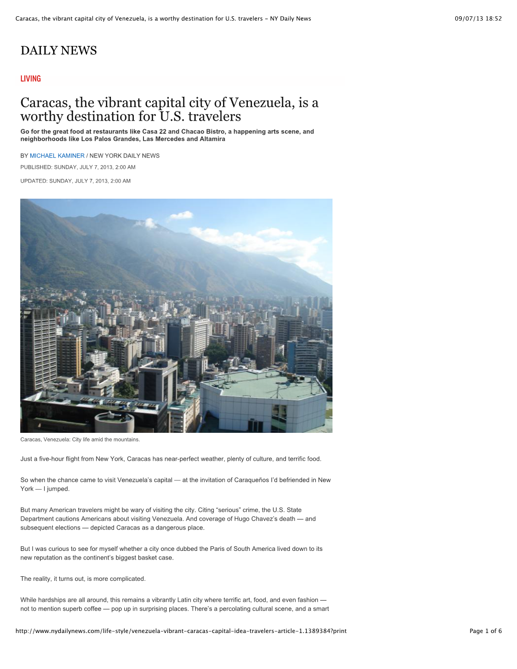 Caracas, the Vibrant Capital City of Venezuela, Is a Worthy Destination for U.S