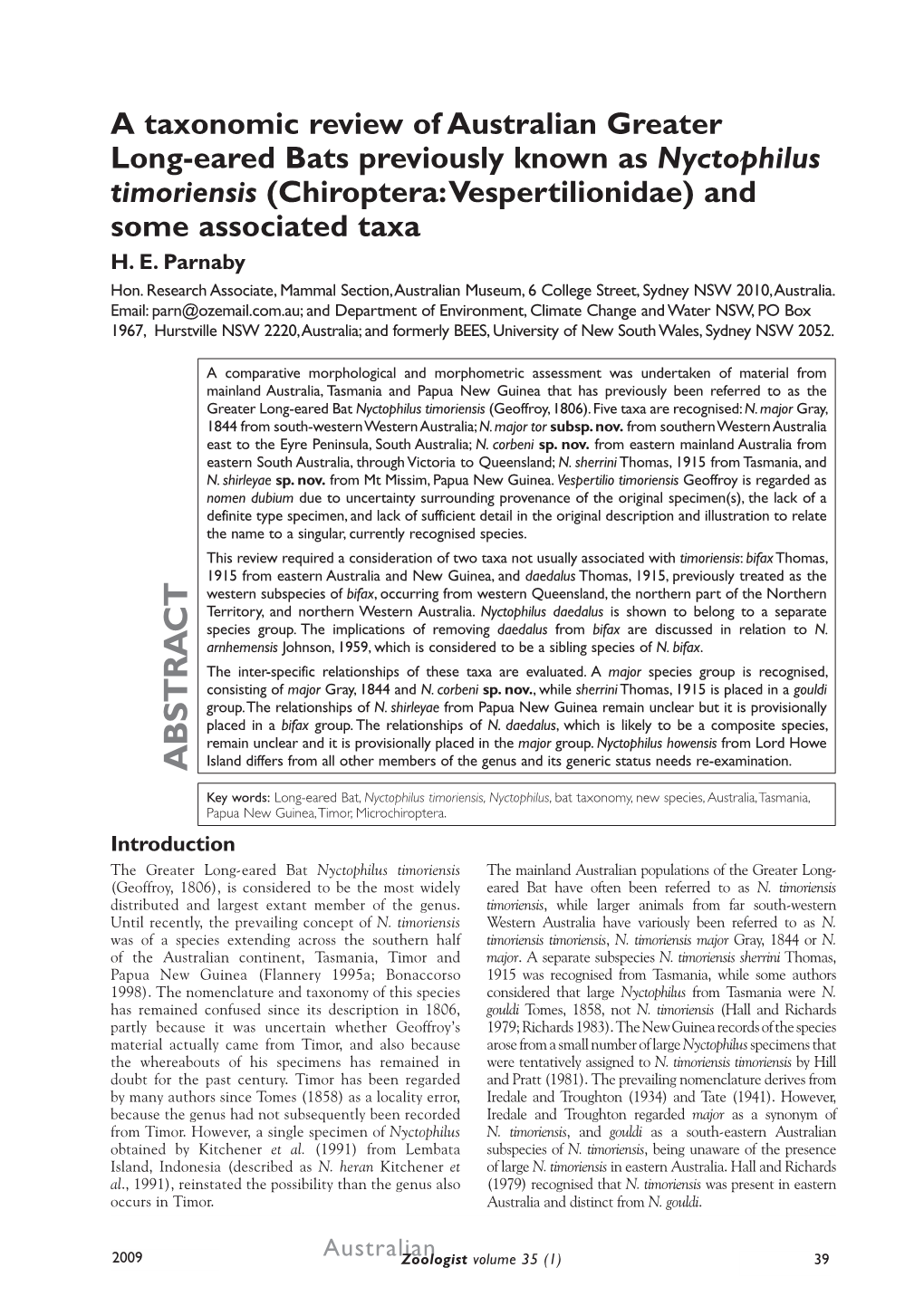 Review of Australian Greater Long-Eared Bats Previously Known As Nyctophilus Timoriensis (Chiroptera: Vespertilionidae) and Some Associated Taxa H