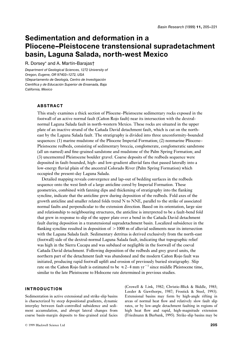 Sedimentation and Deformation in a Pliocene–Pleistocene Transtensional Supradetachment Basin, Laguna Salada, North-West Mexico R