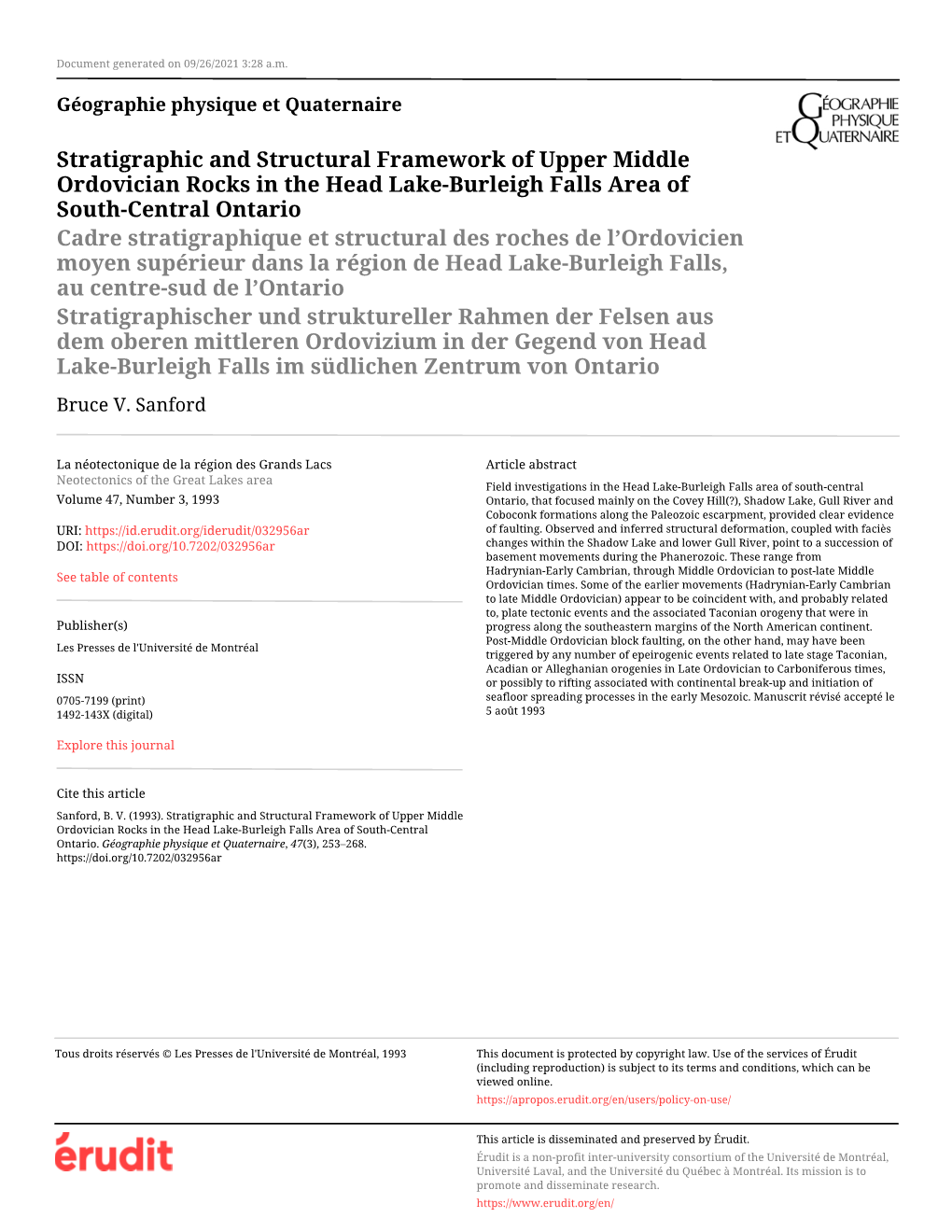 Stratigraphic and Structural Framework of Upper Middle