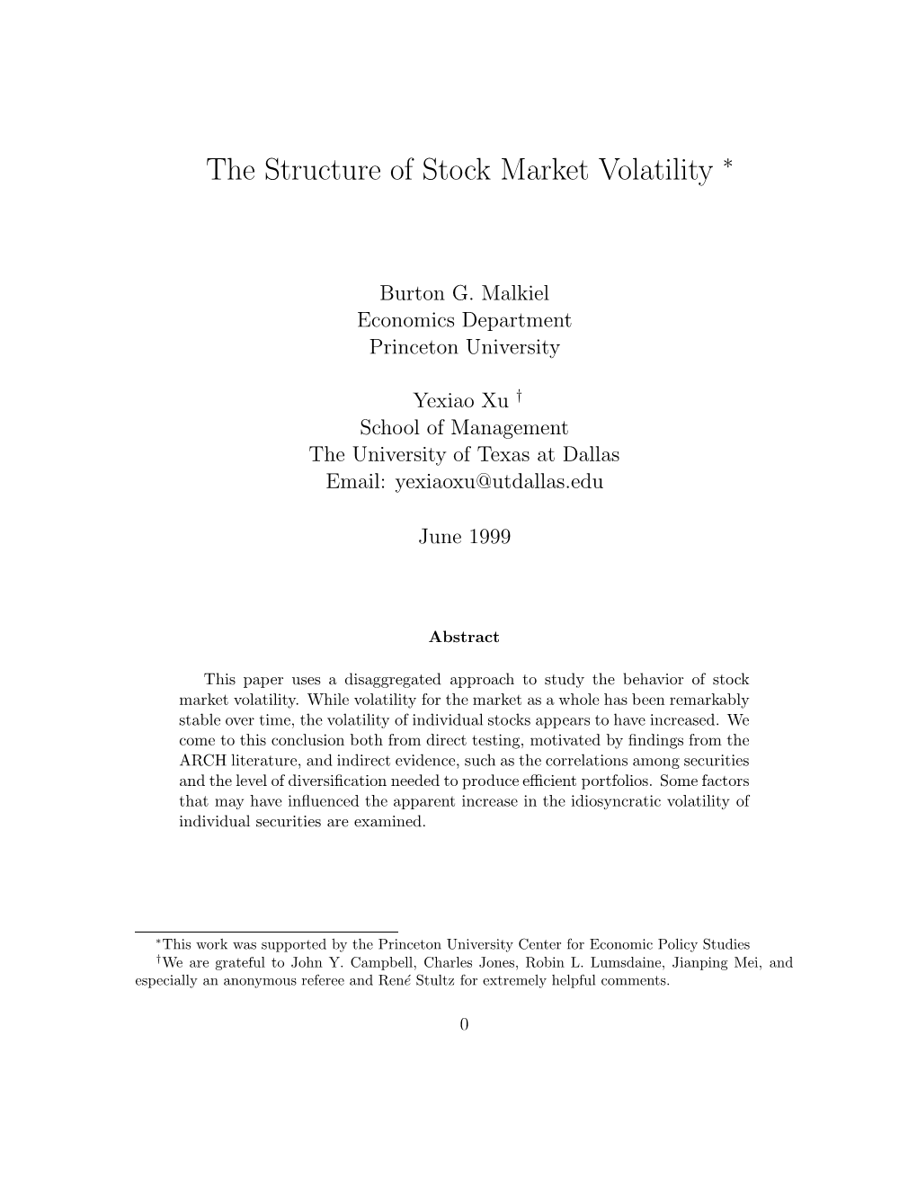 The Structure of Stock Market Volatility ∗