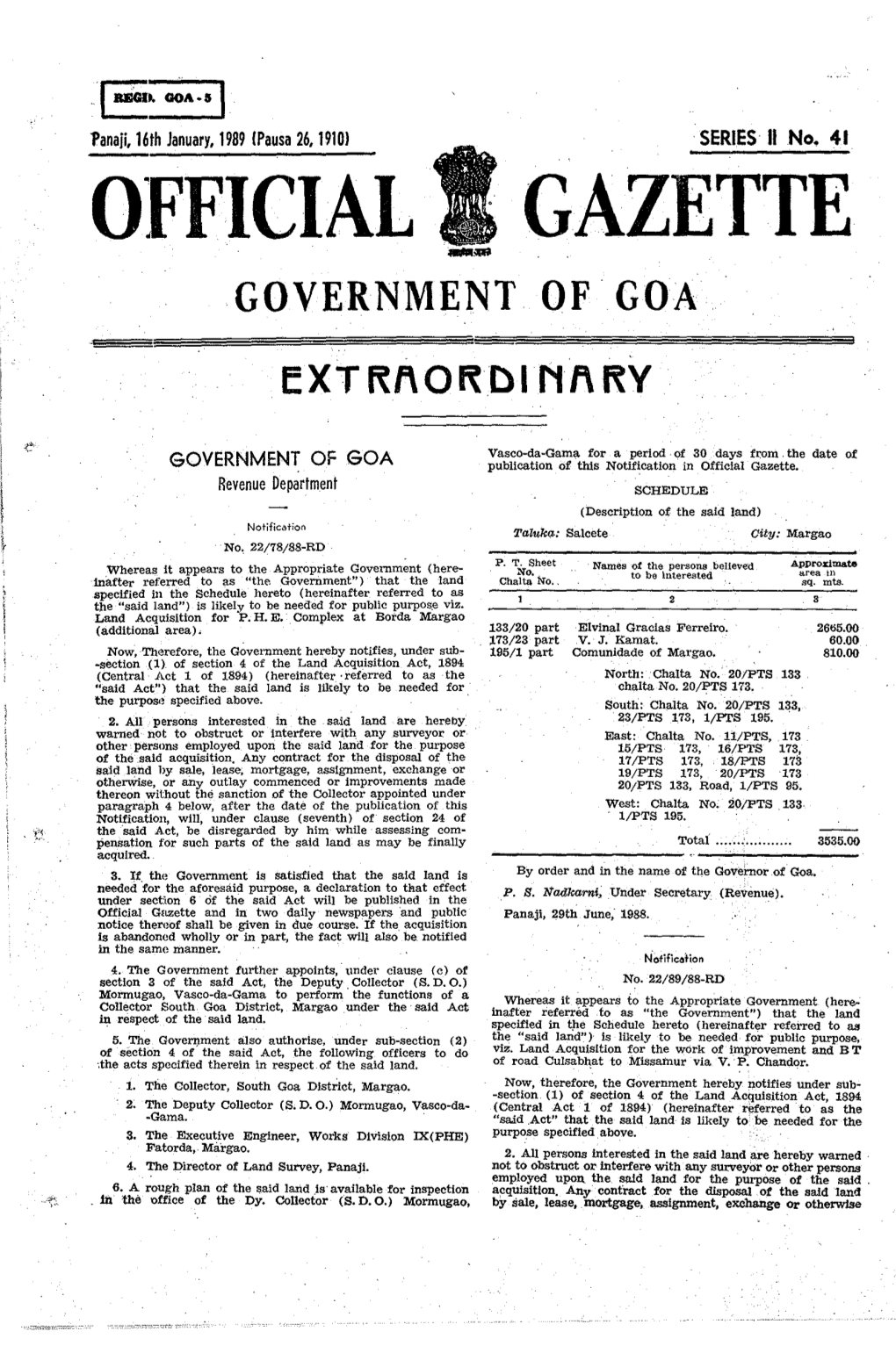 O~Fficial Gazette Government of Goa