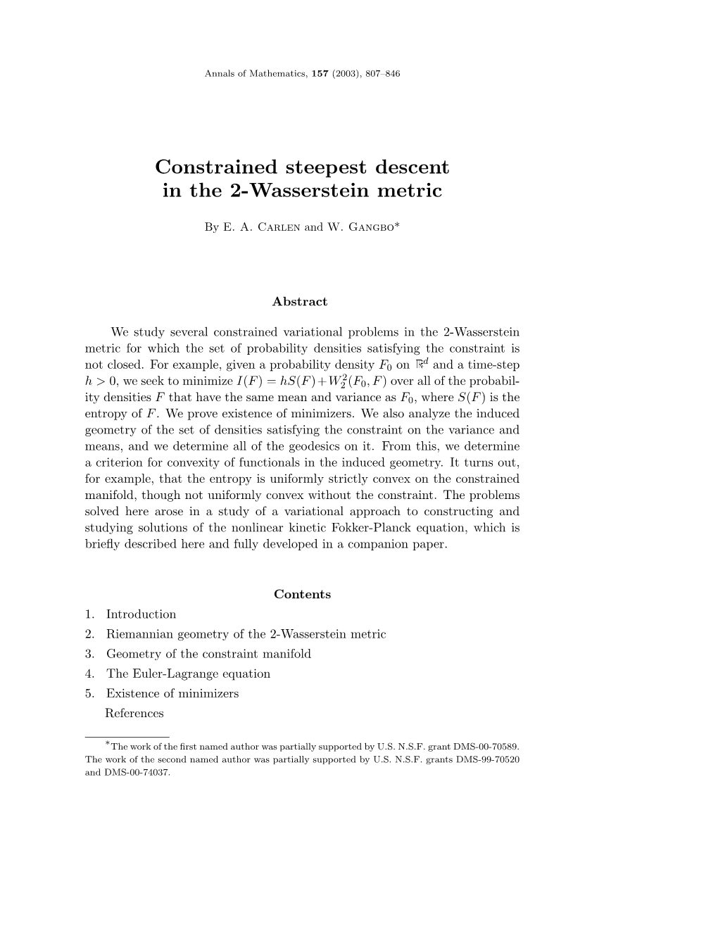 Constrained Steepest Descent in the 2-Wasserstein Metric