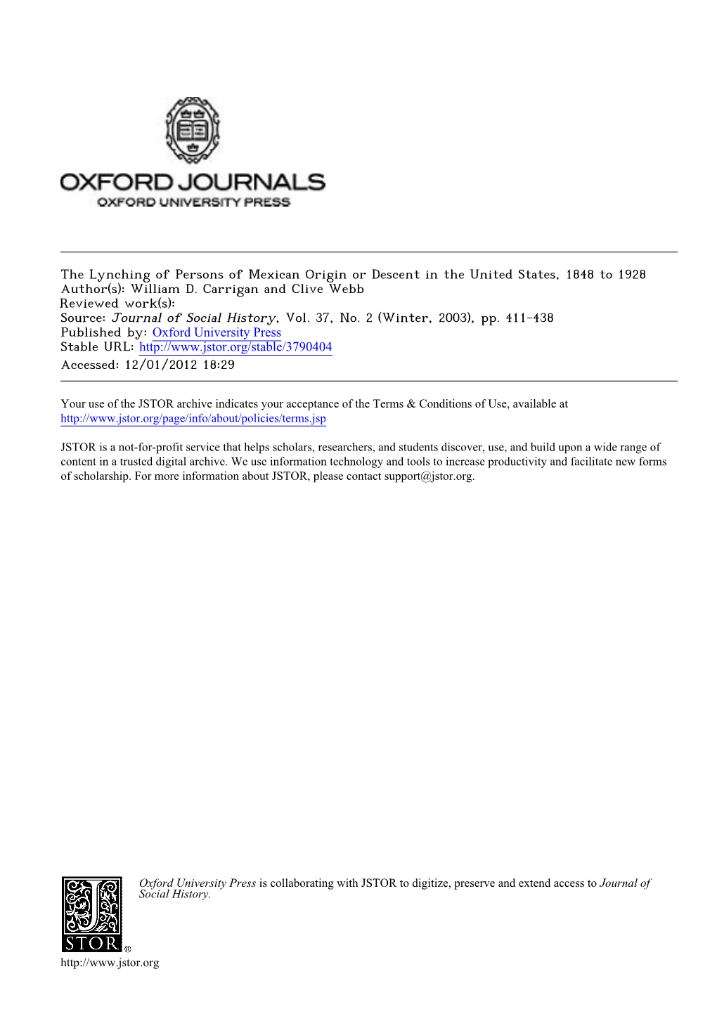 The Lynching of Persons of Mexican Origin Or Descent in the United States, 1848 to 1928 Author(S): William D