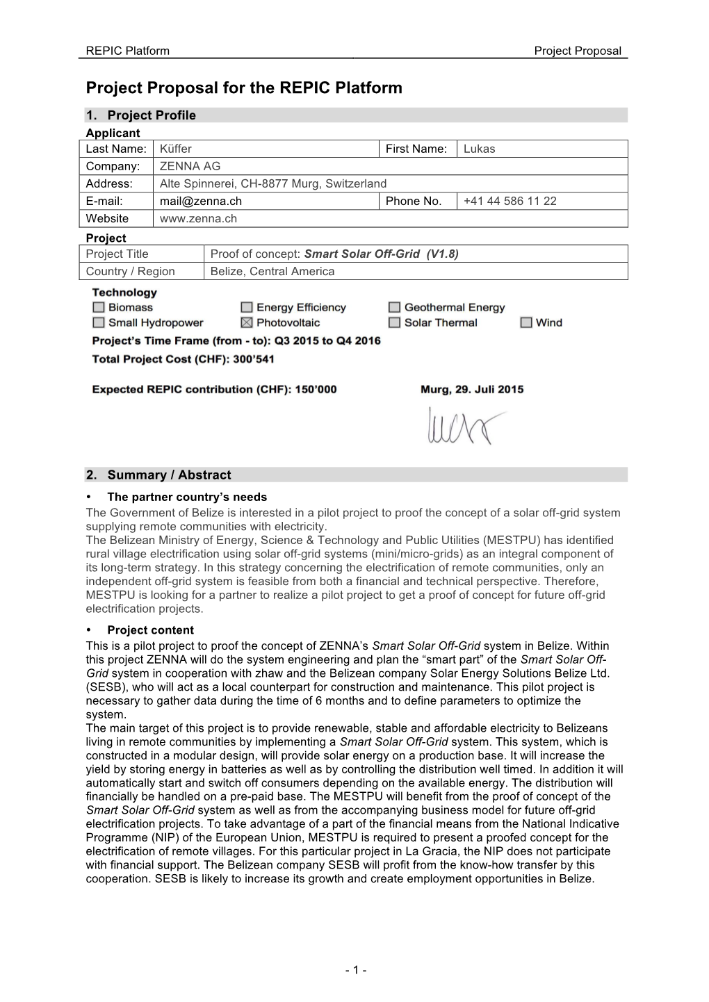 Project Proposal for the REPIC Platform 1