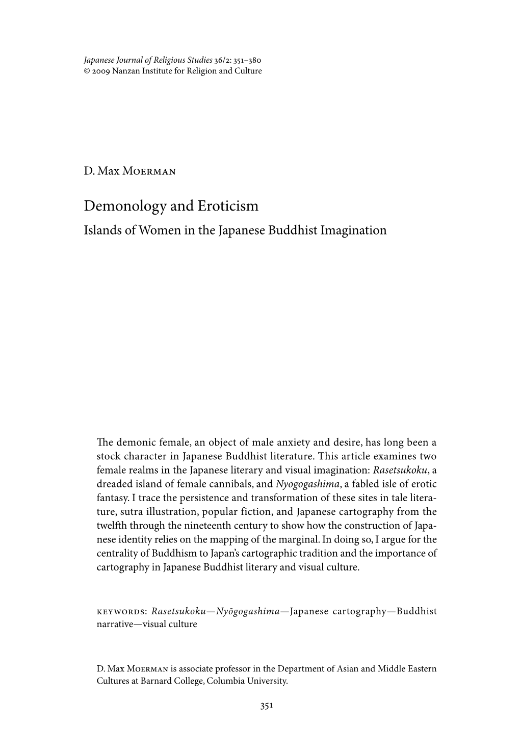 Demonology and Eroticism Islands of Women in the Japanese Buddhist Imagination