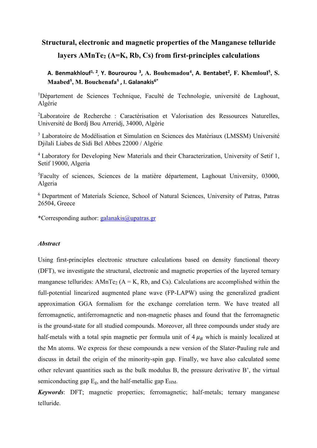 Structural, Electronic and Magnetic Properties of the Manganese Telluride Layers Amnte2 (A=K, Rb, Cs) from First-Principles Calc