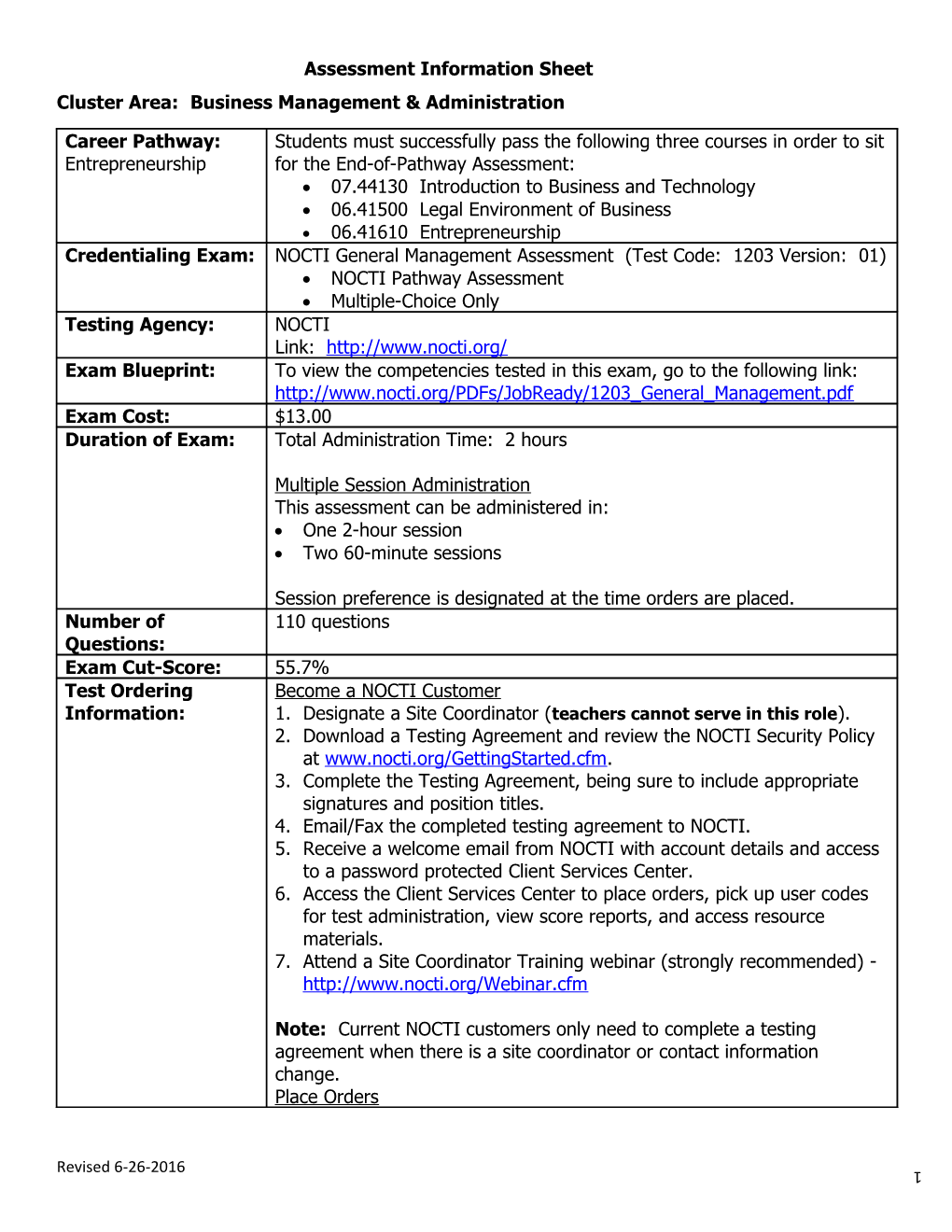 Cluster Area: Business Management & Administration