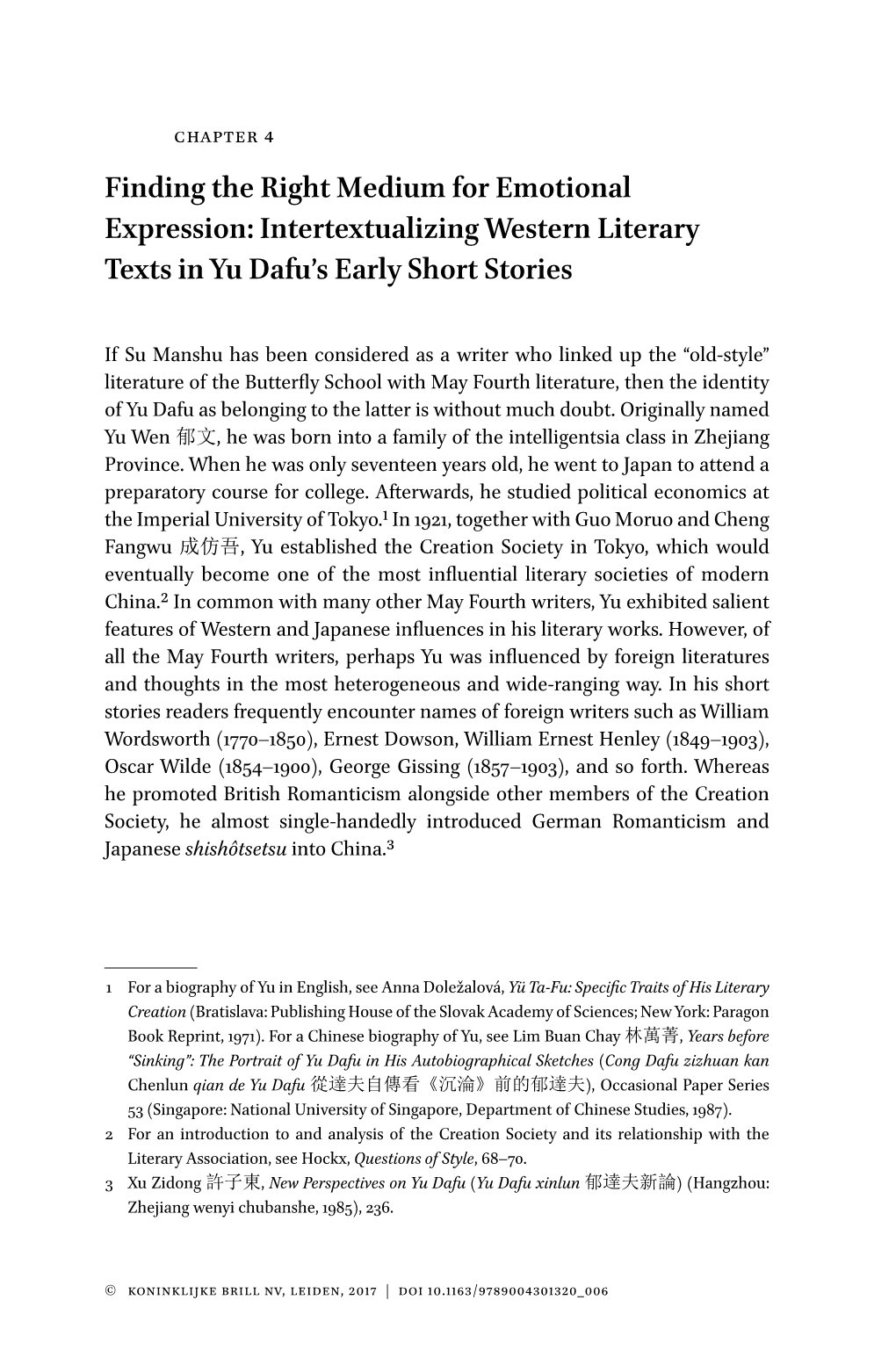 Intertextualizing Western Literary Texts in Yu Dafu's Early Short Stories