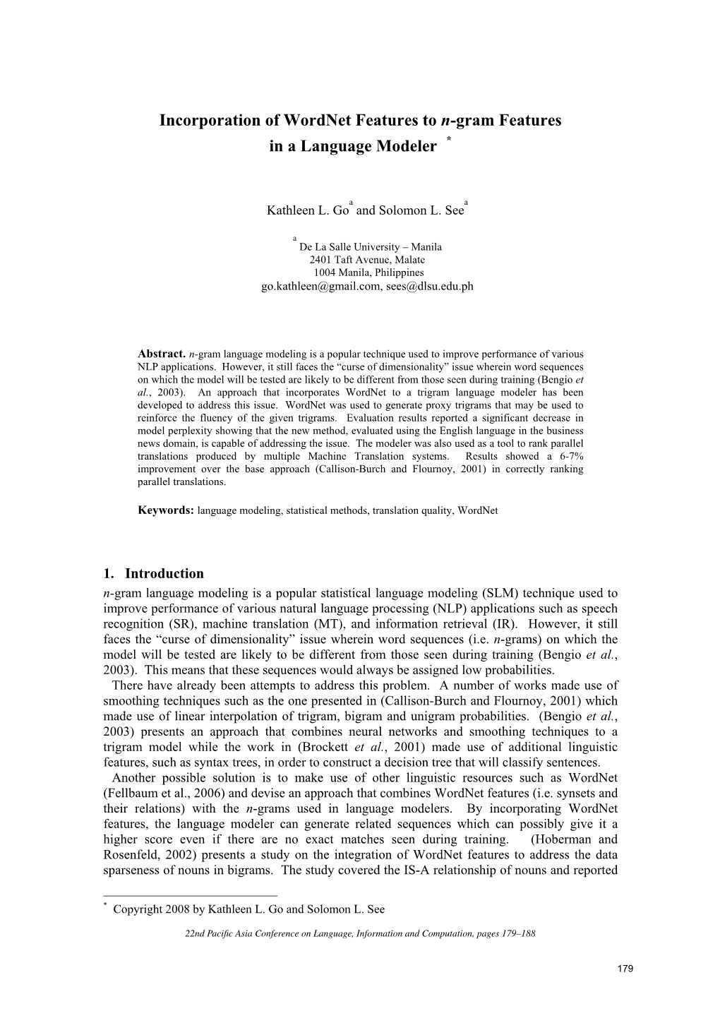 Incorporation of Wordnet Features to N-Gram Features in a Language Modeler *