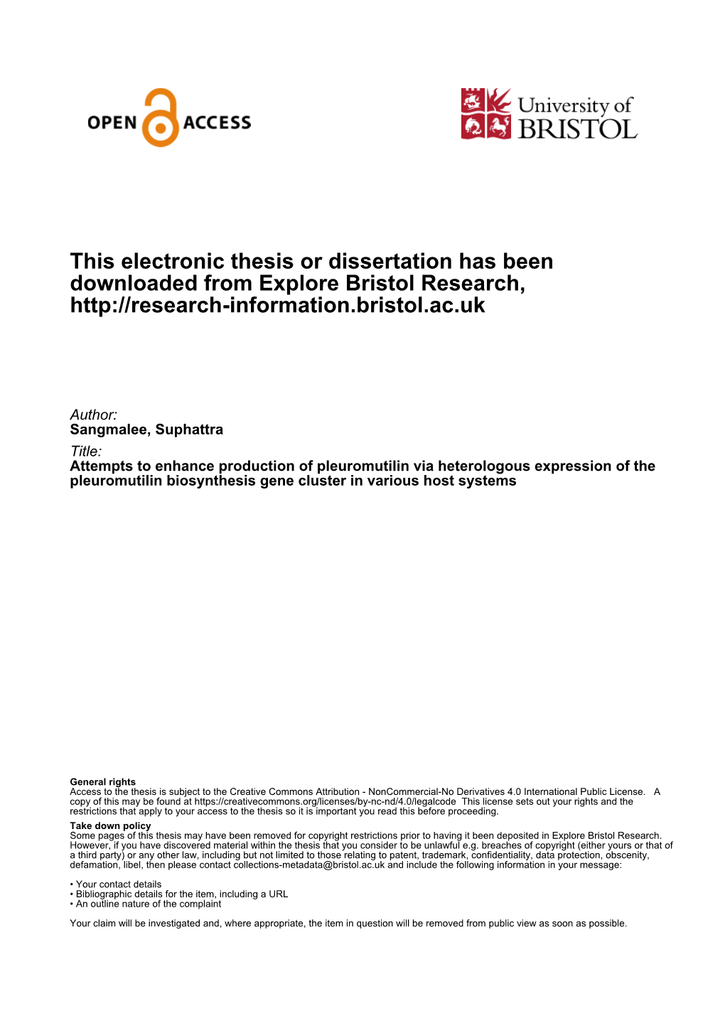 This Electronic Thesis Or Dissertation Has Been Downloaded from Explore Bristol Research