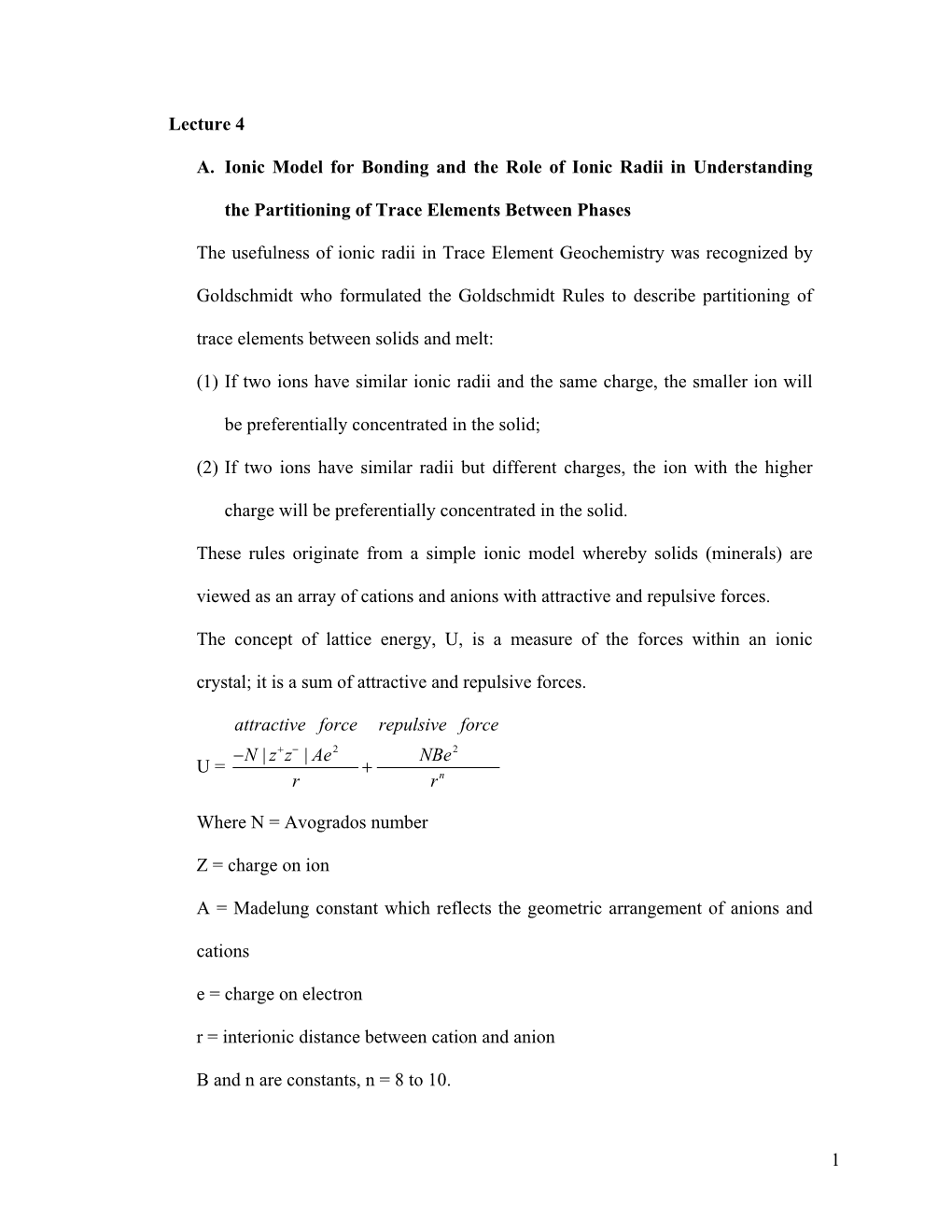 Trace-Element Geochemistry, Lecture Notes 4