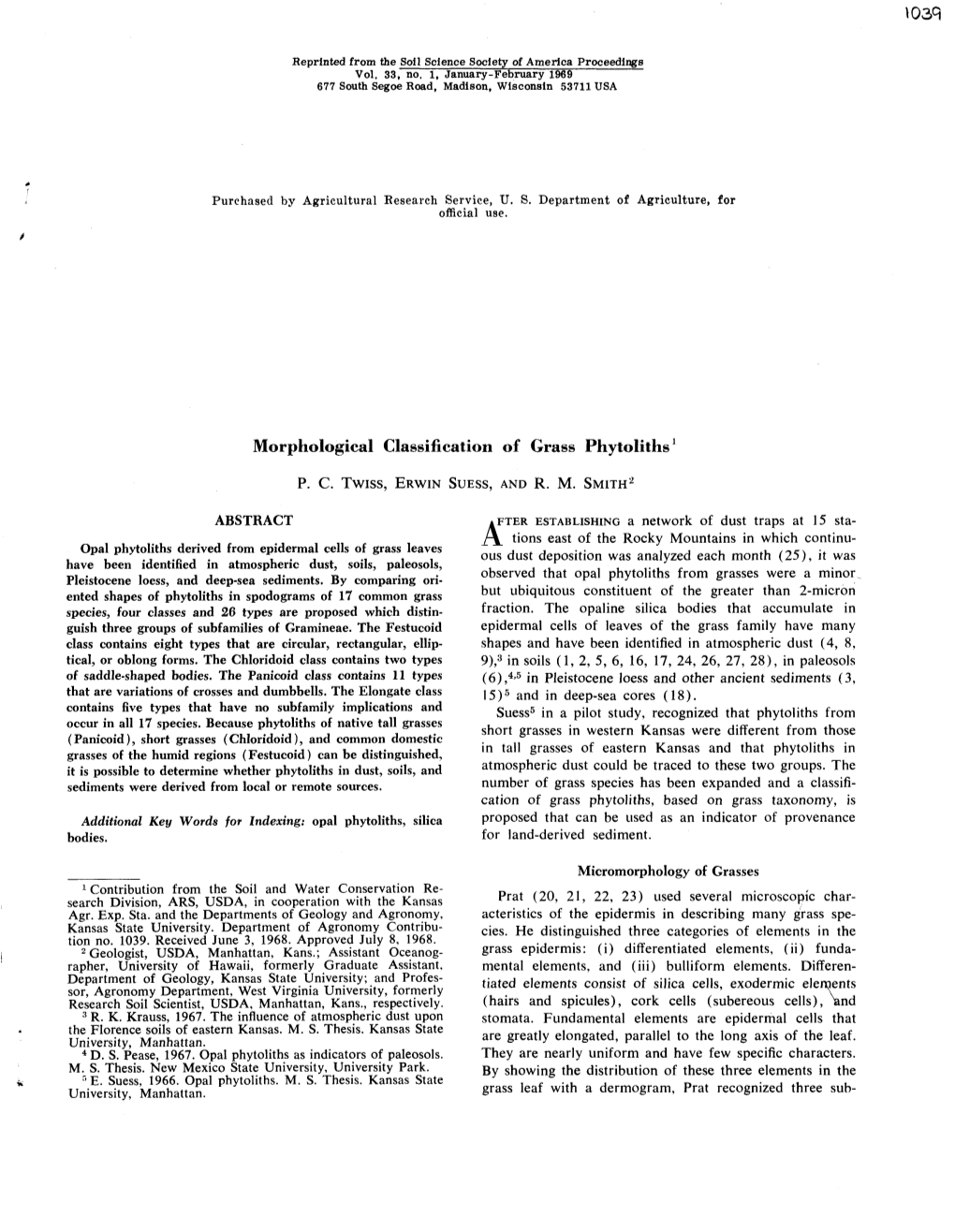 Morphological Classification of Grass Phytoliths '