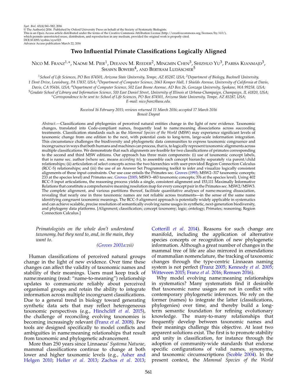 Two Influential Primate Classifications Logically Aligned