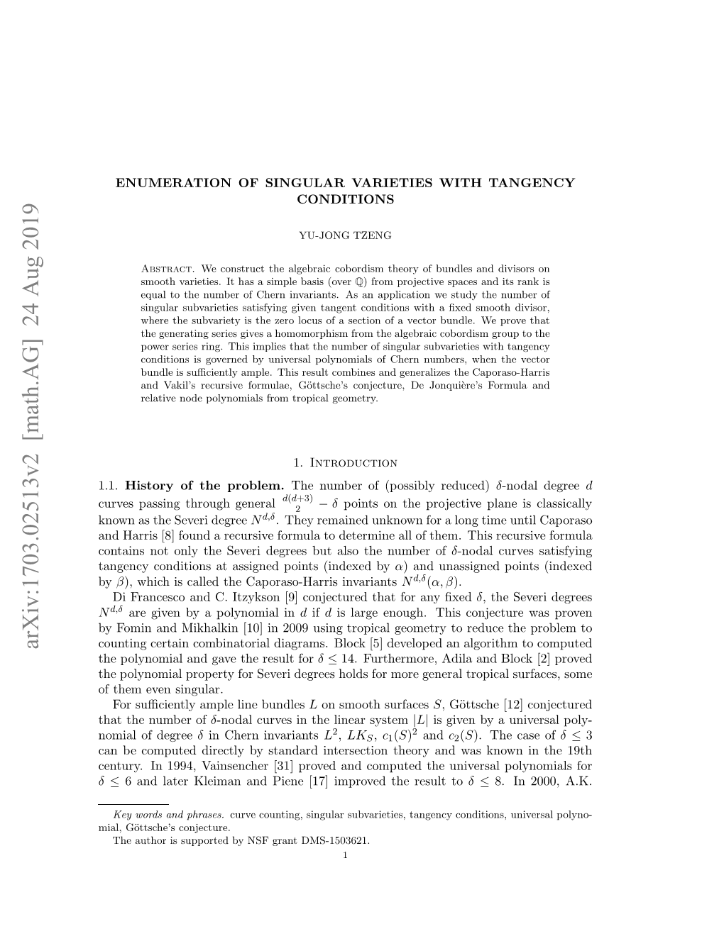 Enumeration of Singular Varieties with Tangency Conditions 3