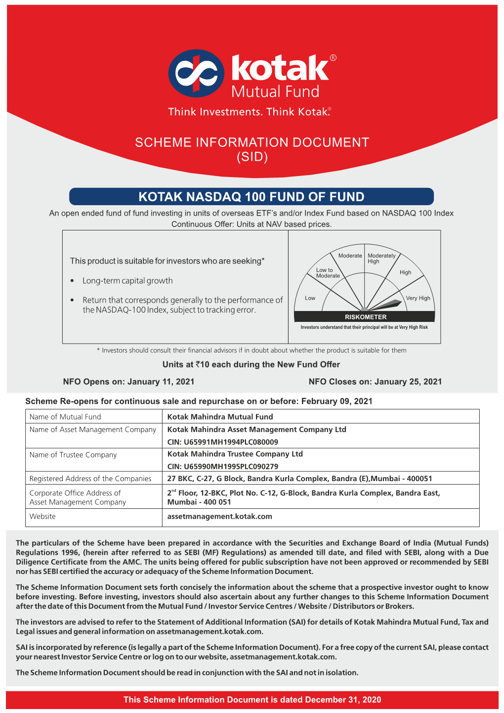 Kotak Nasdaq 100 Fund of Fund Scheme Information Document (Sid)