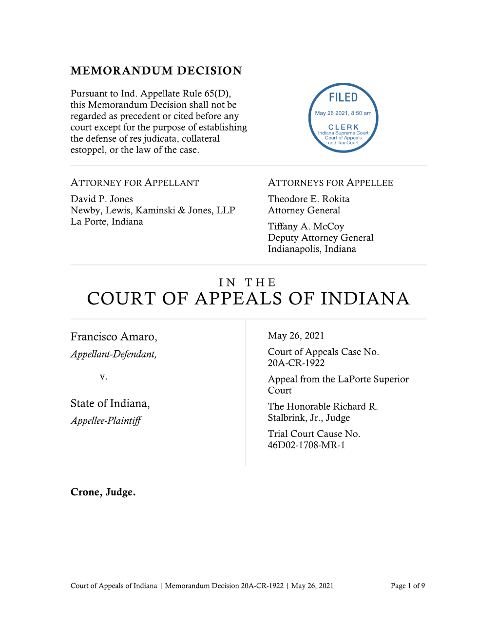 Francisco Amaro V. State of Indiana