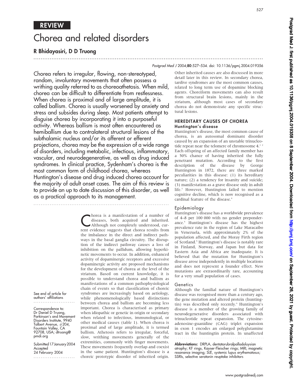 Chorea and Related Disorders R Bhidayasiri, D D Truong