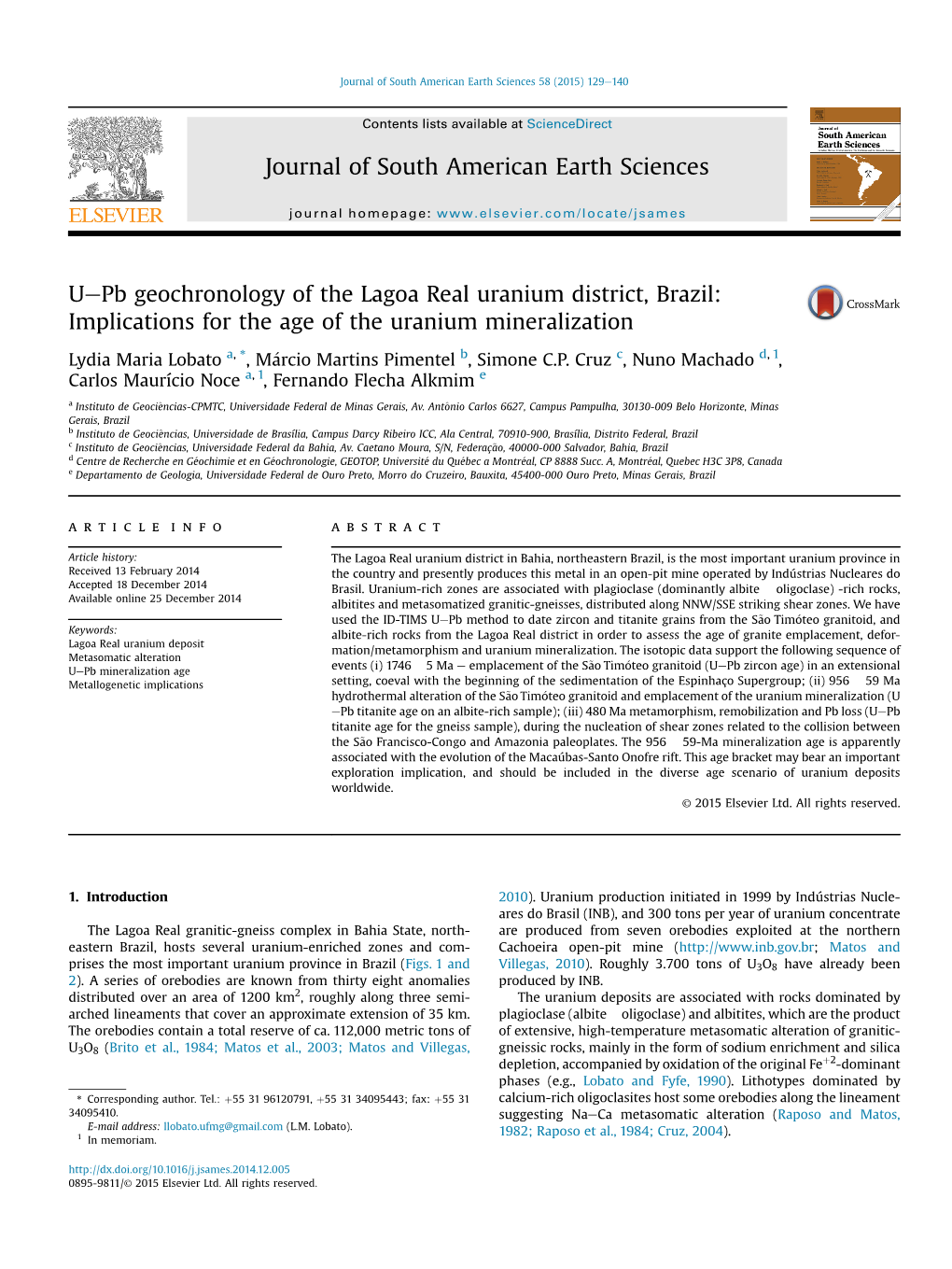 U-Pb Geochronology of the Lagoa Real Uranium District, Brazil