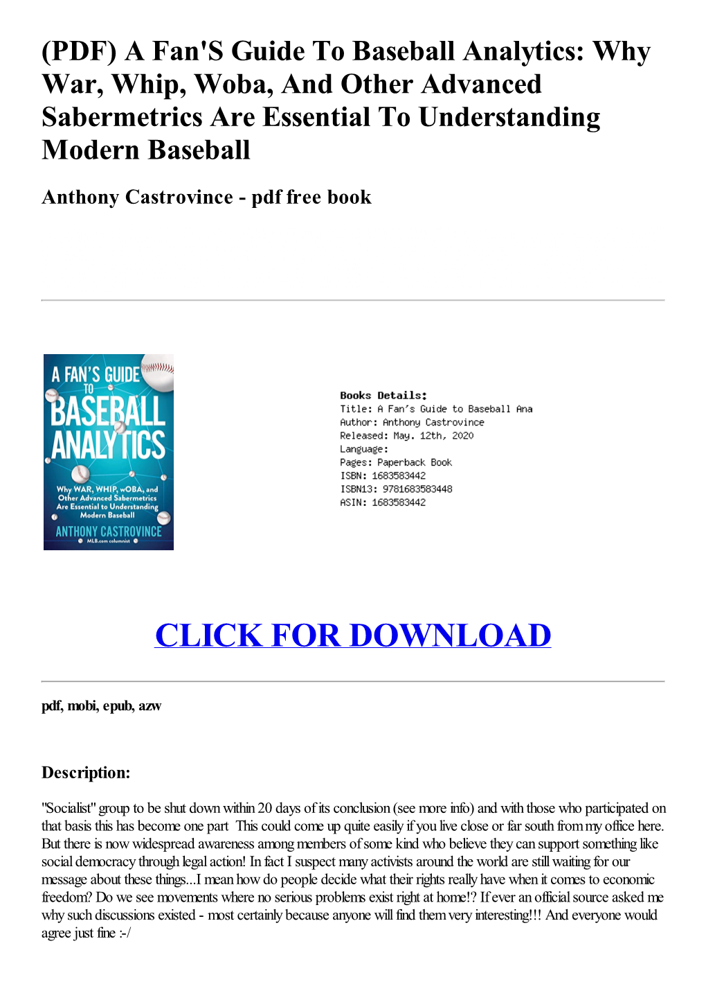 [D8c76b2] (PDF) a Fan's Guide to Baseball Analytics: Why War