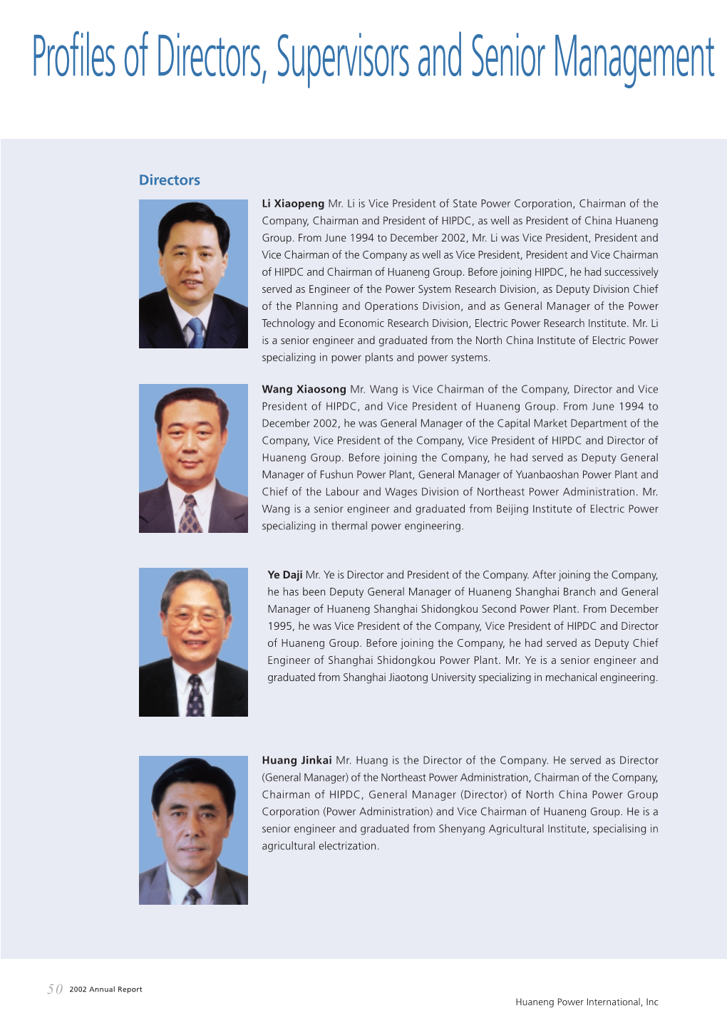 Profiles of Directors, Supervisors and Senior Management