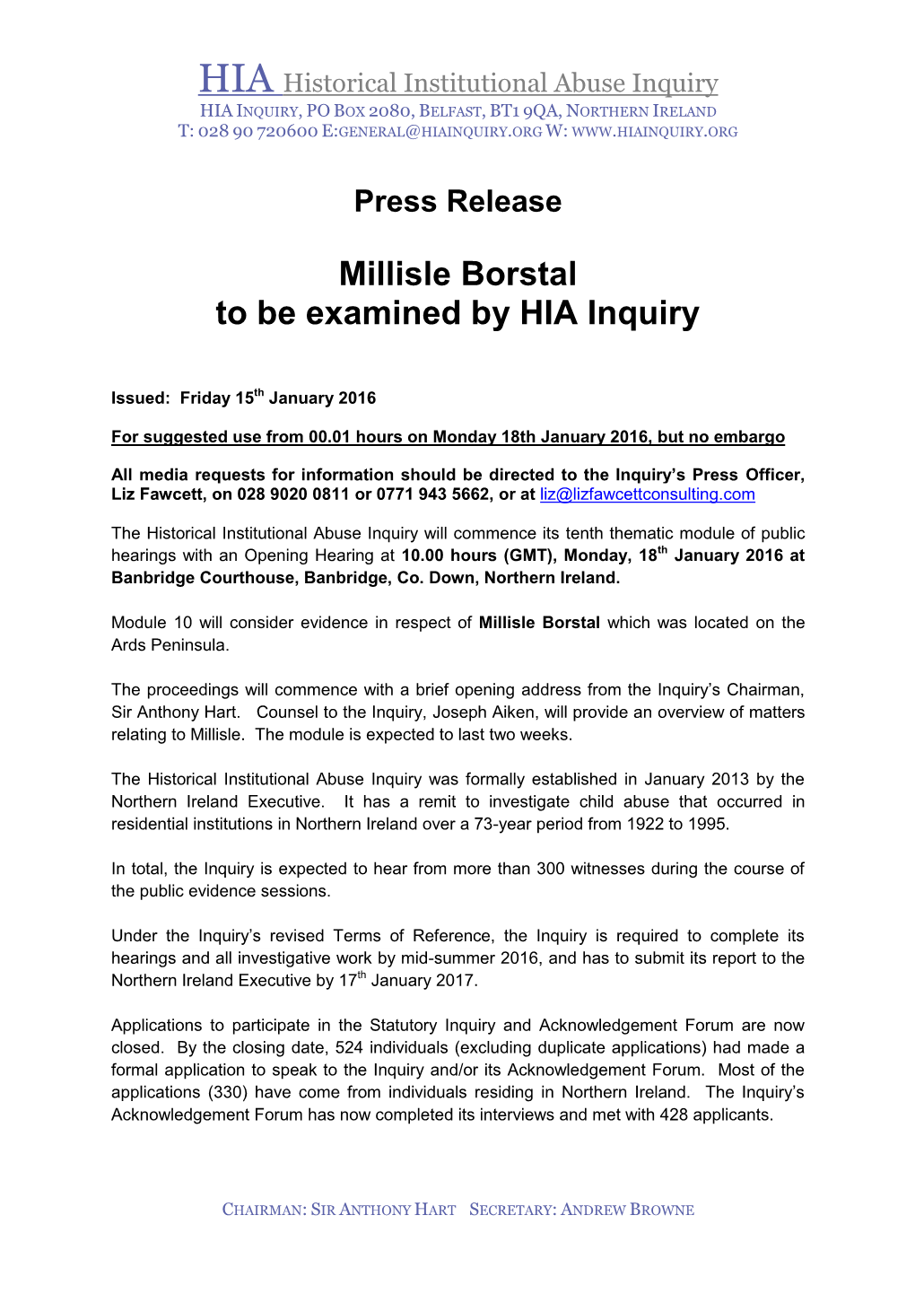 Millisle Borstal to Be Examined by HIA Inquiry