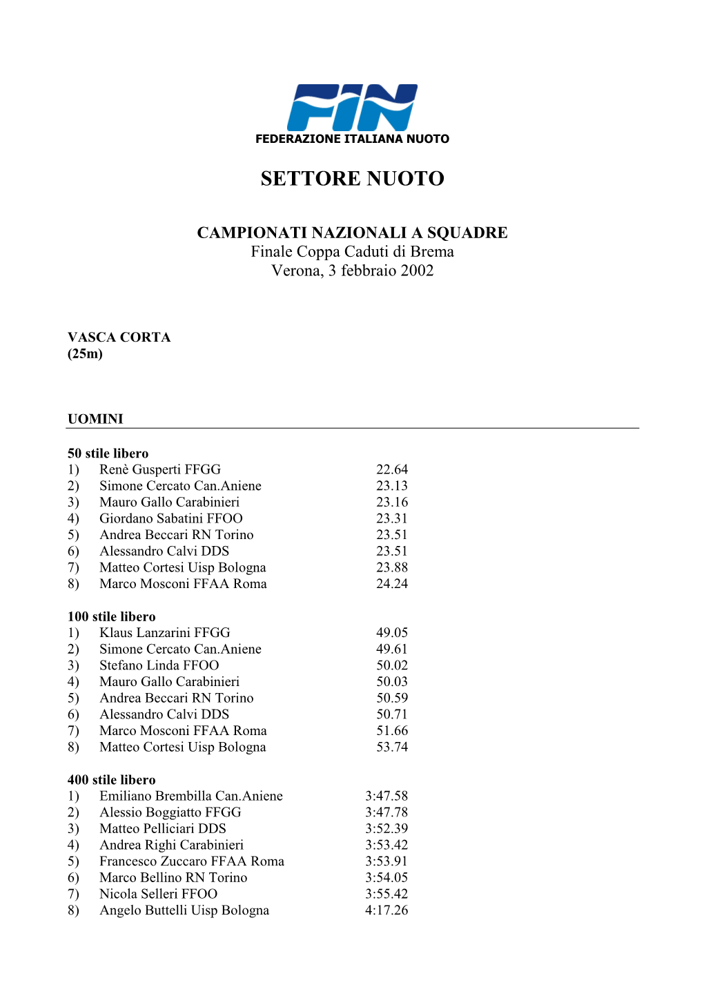 Settore Nuoto