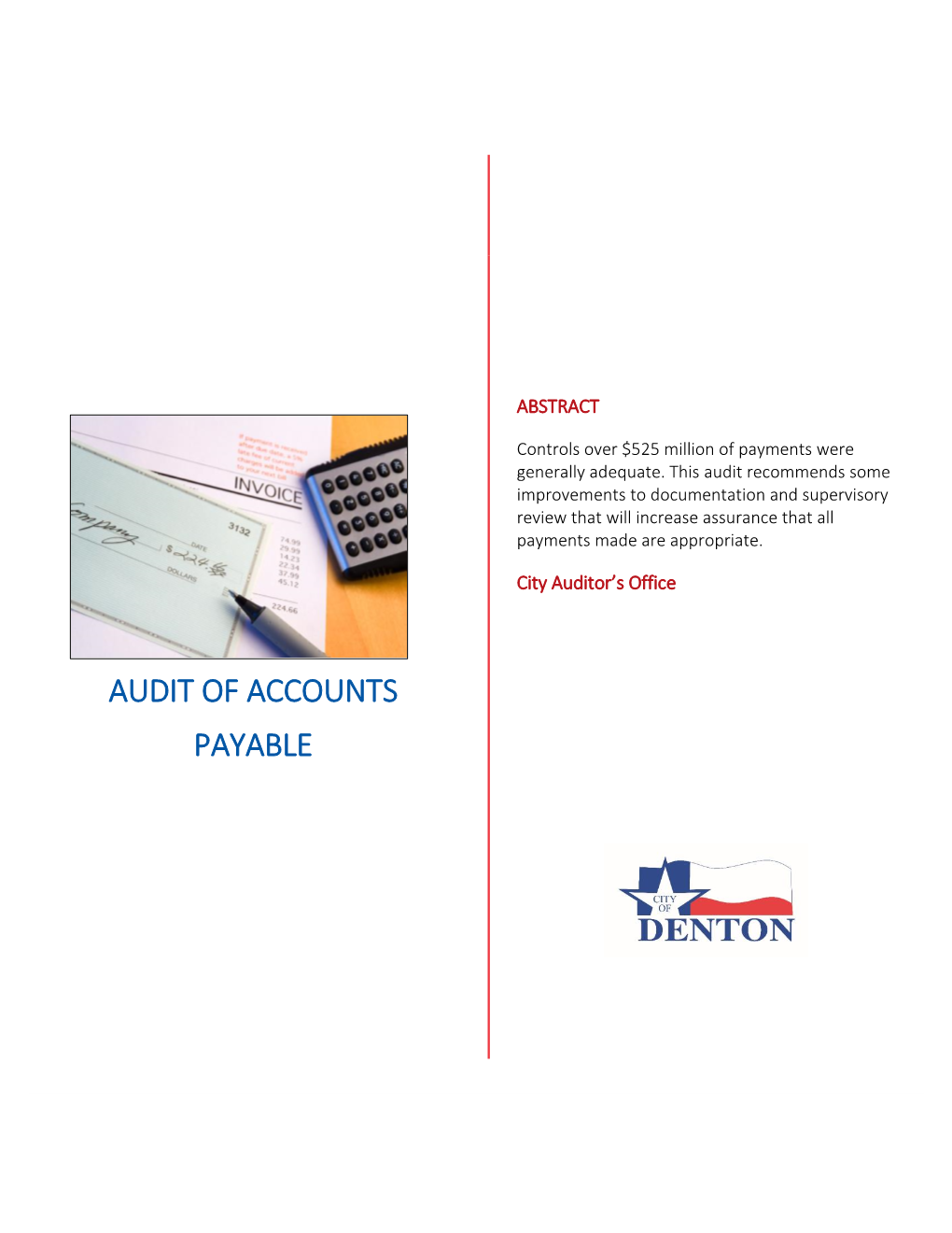 Audit of Accounts Payable October 2019 Table of Contents