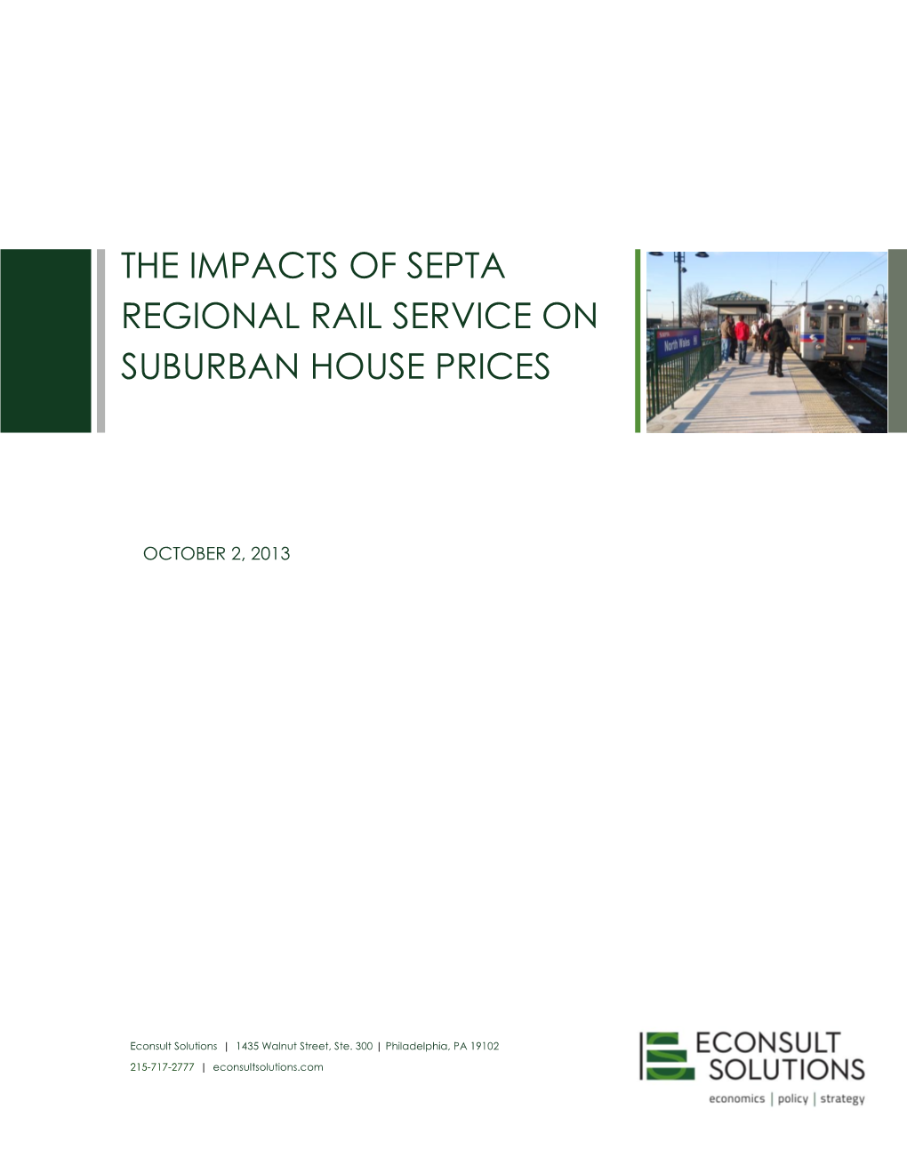 The Impacts of Septa Regional Rail Service on Suburban House Prices