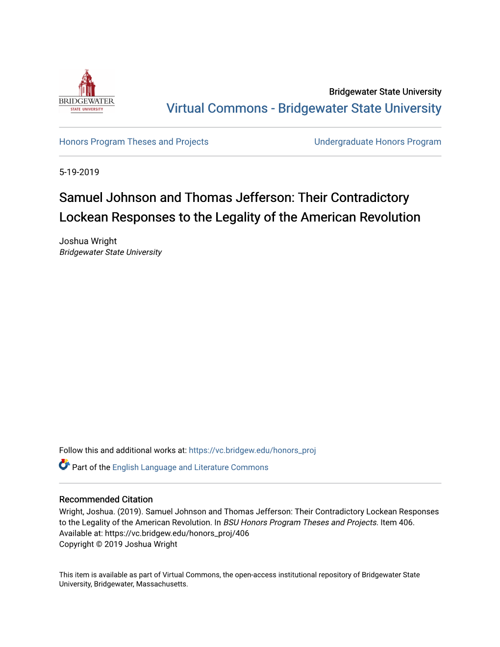 Samuel Johnson and Thomas Jefferson: Their Contradictory Lockean Responses to the Legality of the American Revolution