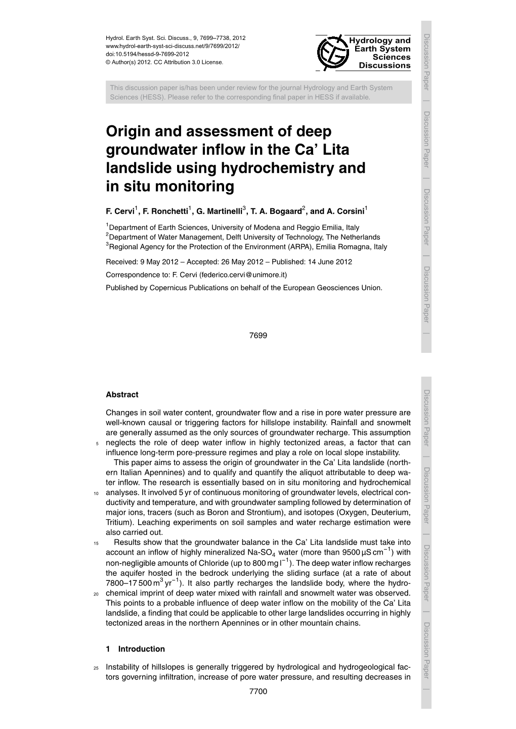 Origin and Assessment of Deep Groundwater Inflow in the Ca' Lita