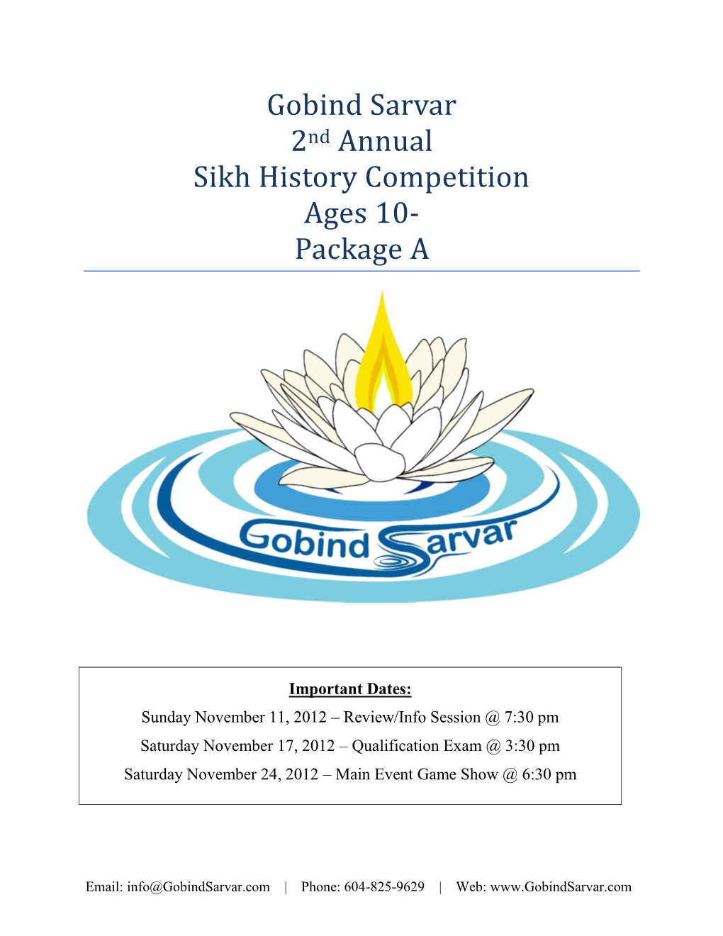 Gobind Sarvar 2Nd Annual Sikh History Competition Ages 10- Package A