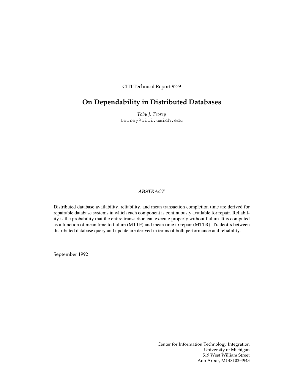 On Dependability in Distributed Databases