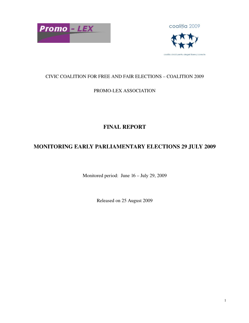 Final Report Monitoring Early Parliamentary