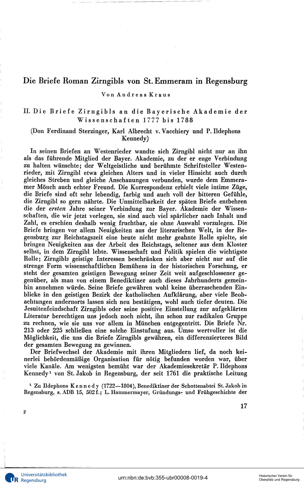 Die Briefe Roman Zirngibls Von St. Emmeram in Regensburg