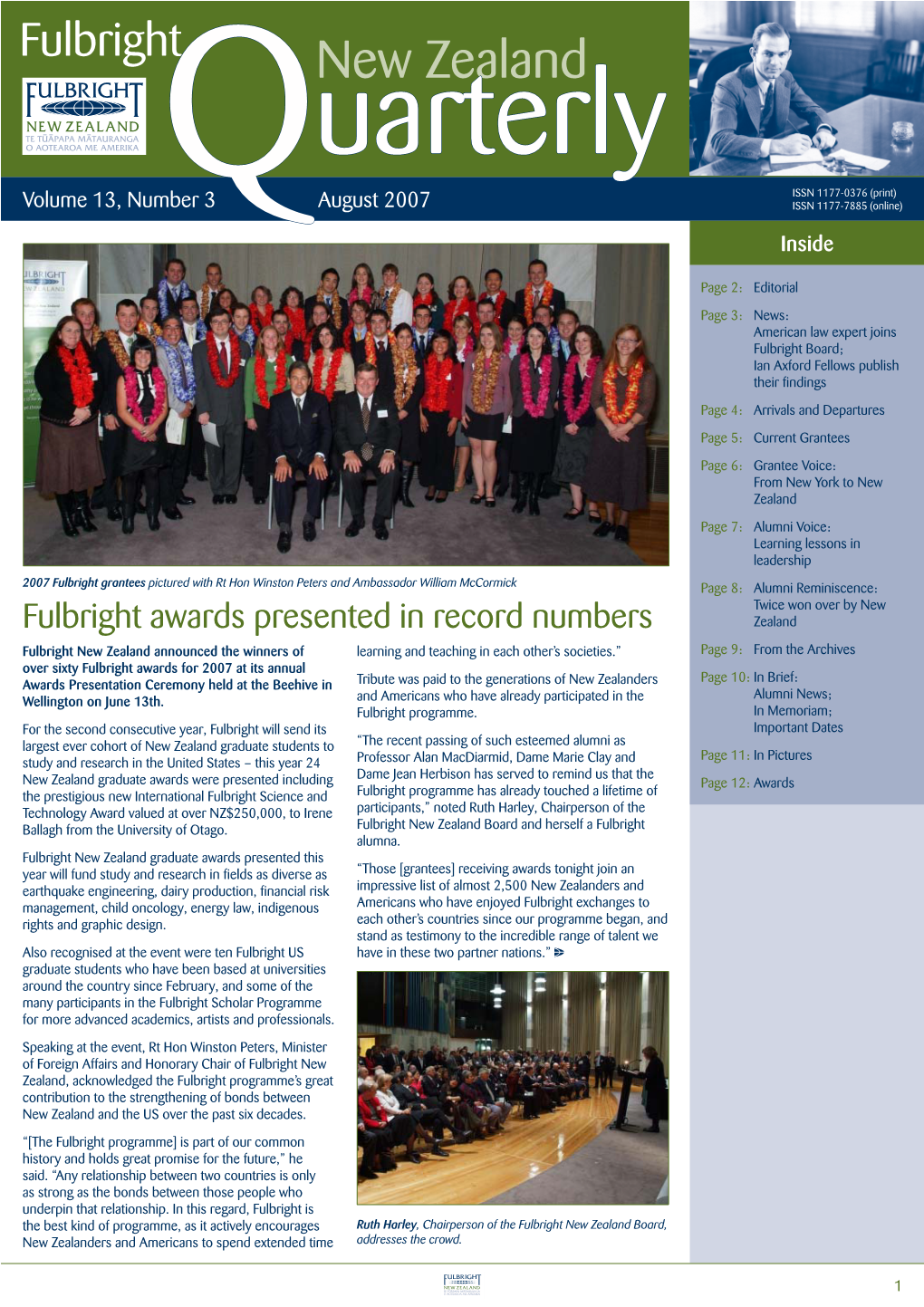 Fulbright New Zealand Quarterly, August 2007