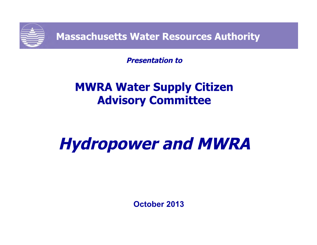 Hydropower and MWRA
