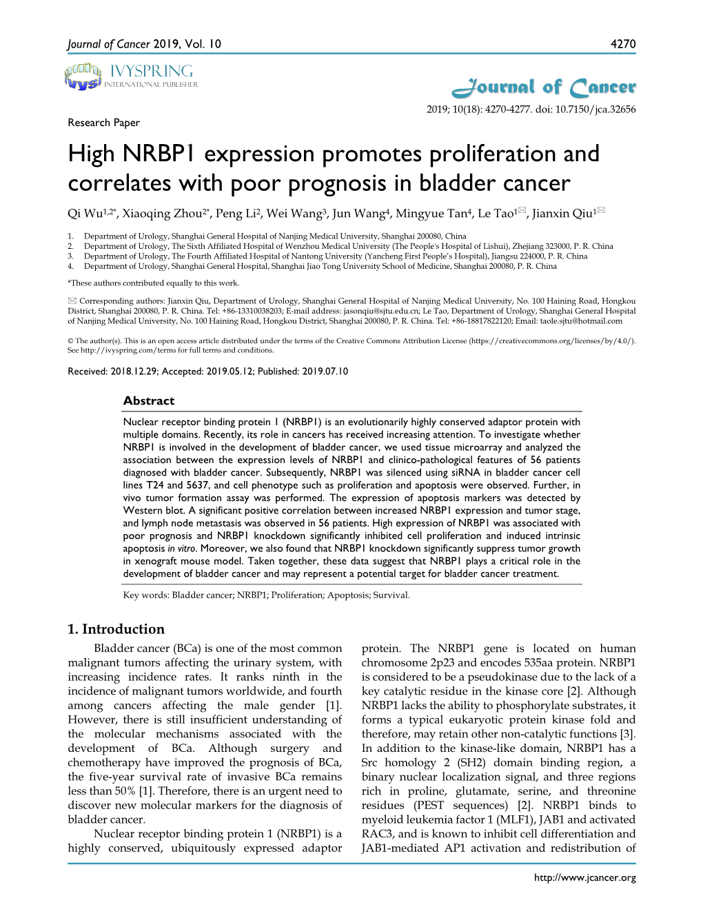 High NRBP1 Expression Promotes Proliferation and Correlates With