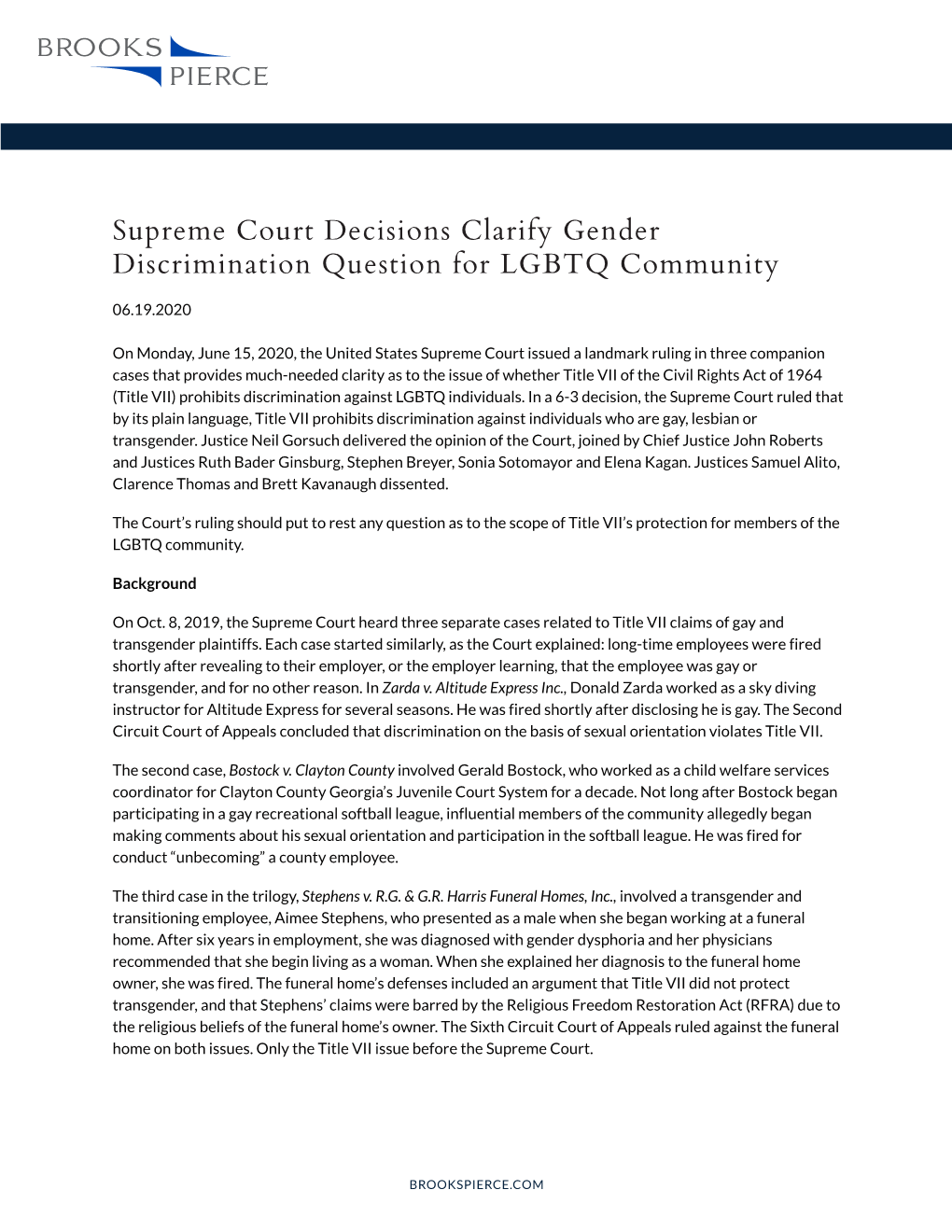 Supreme Court Decisions Clarify Gender Discrimination Question for LGBTQ Community