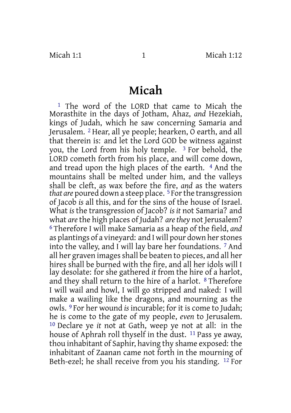 Micah 1:1 1 Micah 1:12 1 the Word of the LORD That