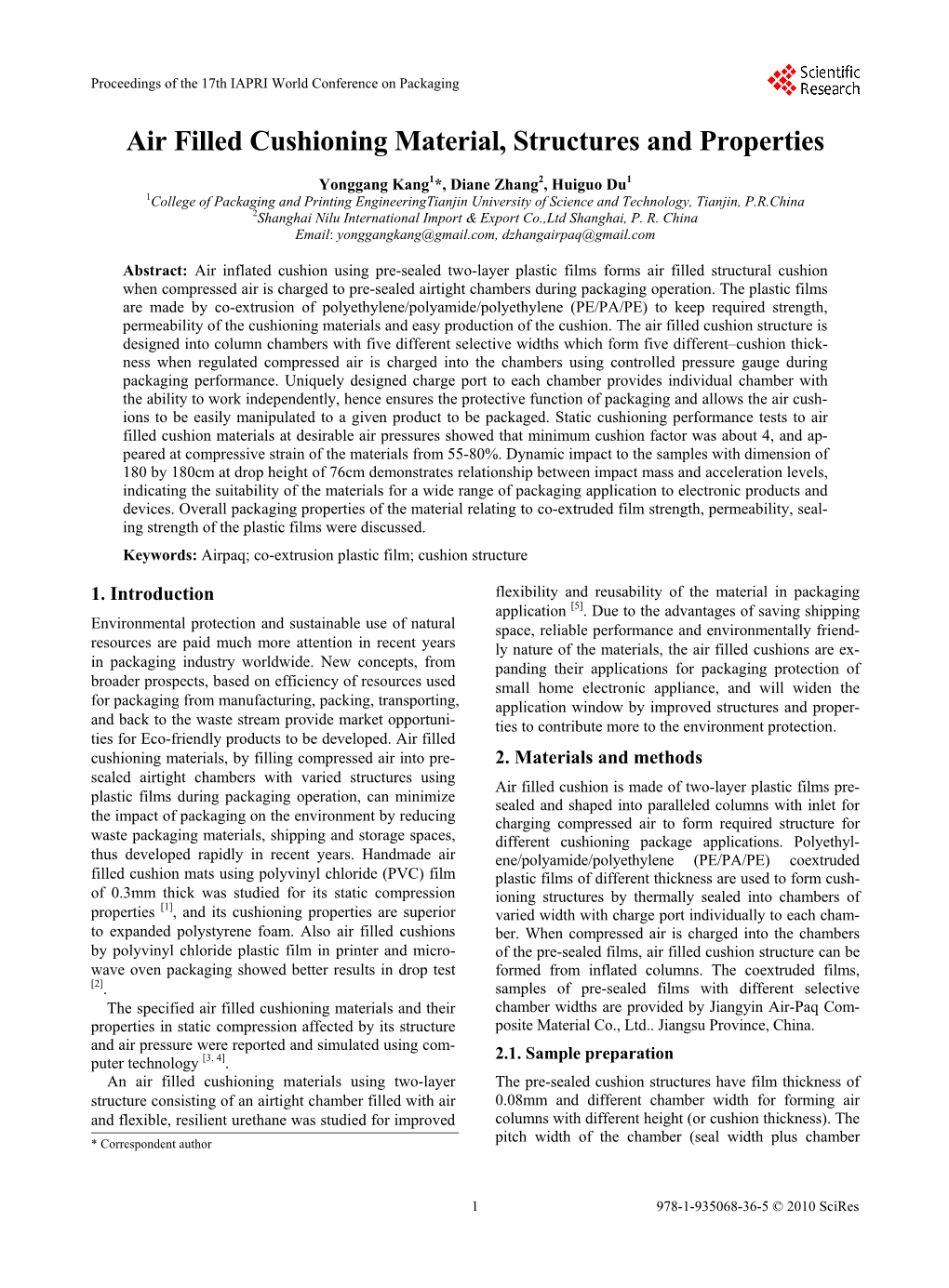 Air Filled Cushioning Material, Structures and Properties