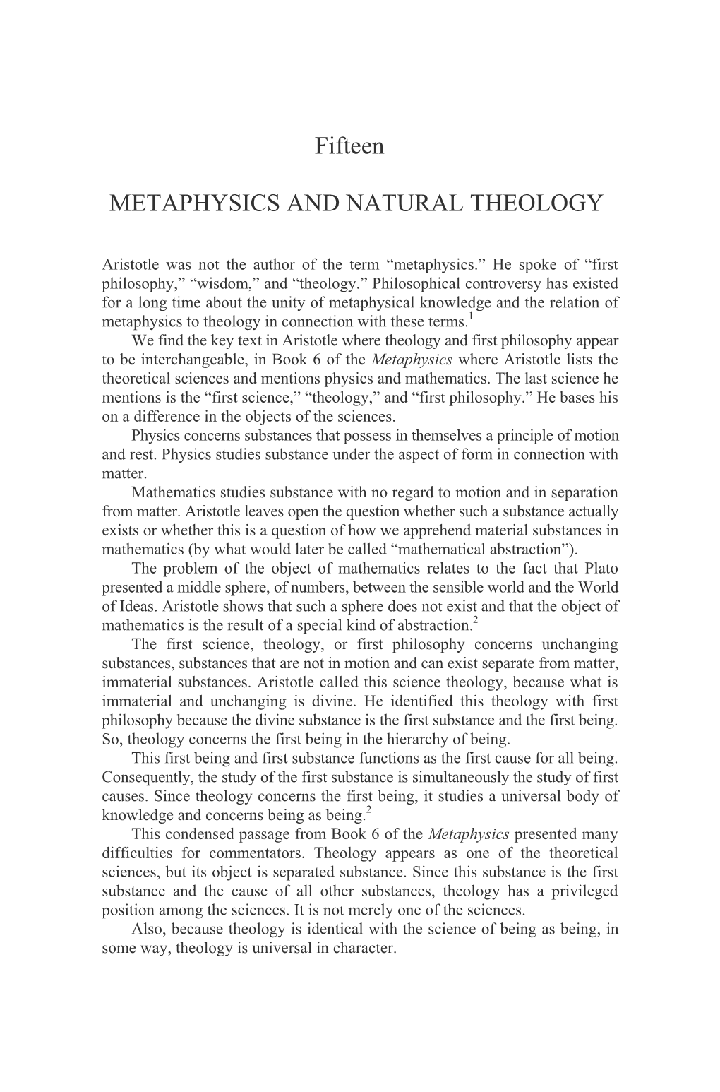 Fifteen METAPHYSICS and NATURAL THEOLOGY