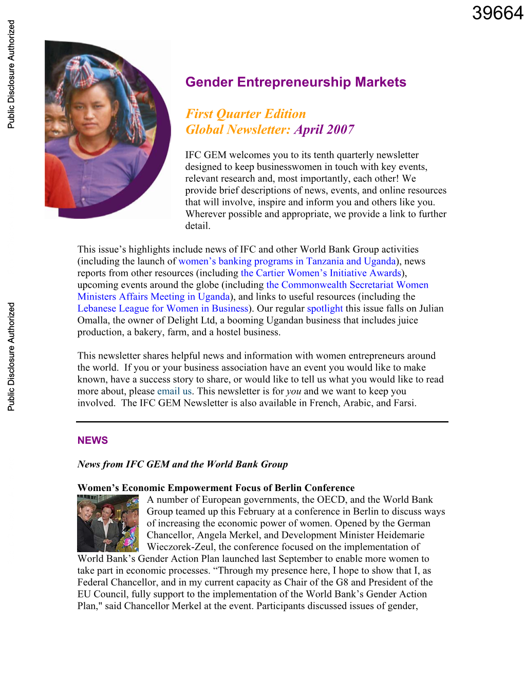 Gender Entrepreneurship Markets First