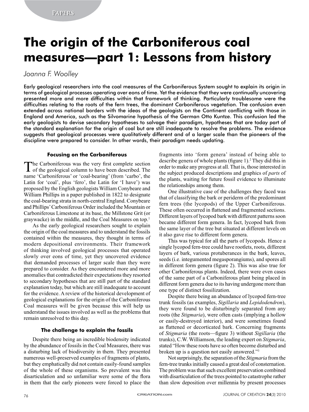 The Origin of the Carboniferous Coal Measures—Part 1: Lessons from History Joanna F