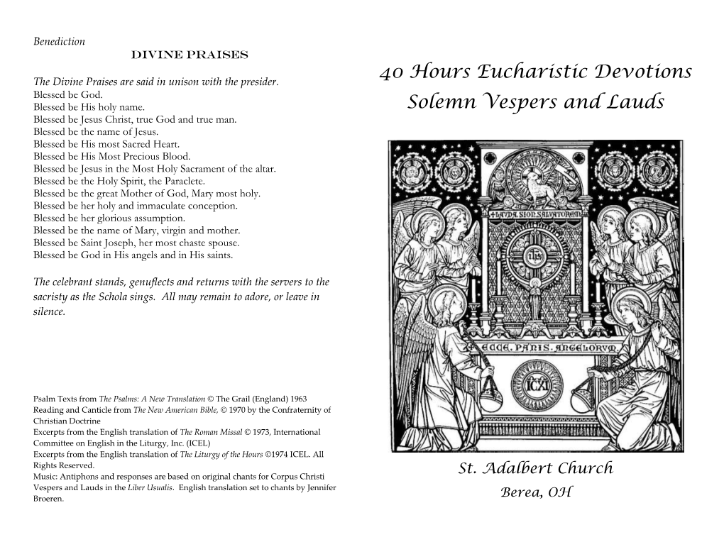 40 Hours Eucharistic Devotions Solemn Vespers and Lauds