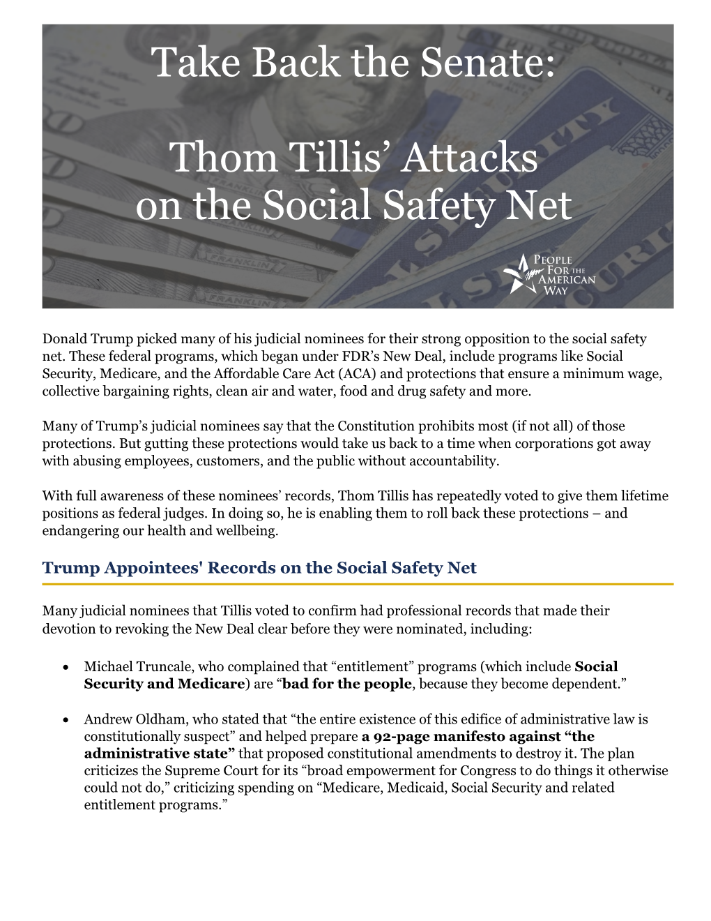 Take Back the Senate: Thom Tillis' Attacks on the Social Safety